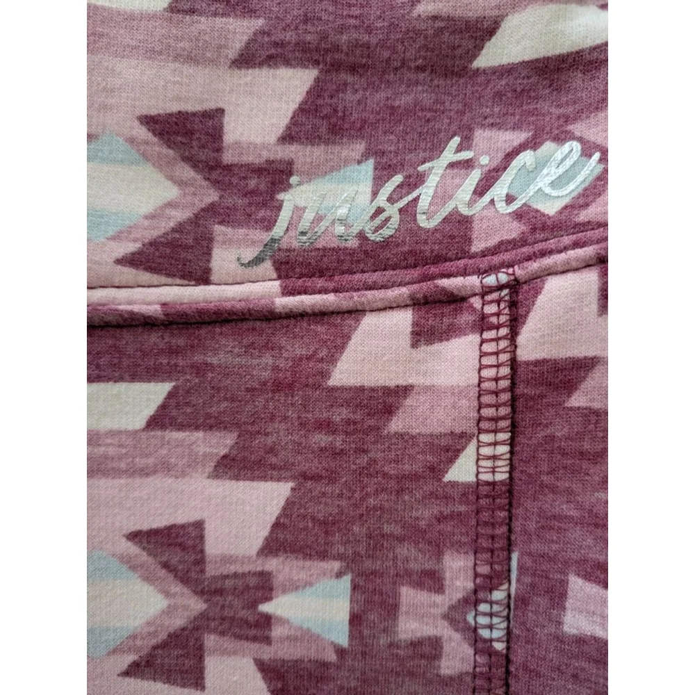 Girls Justice Fleece Leggings Size 10 Plus Maroon Light Blue Geometric Print